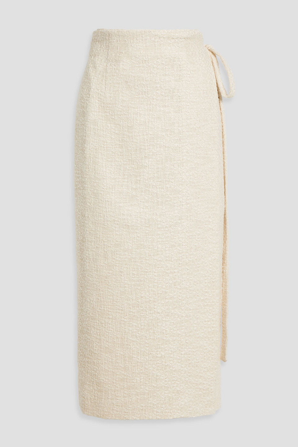 Cotton-tweed midi wrap skirt