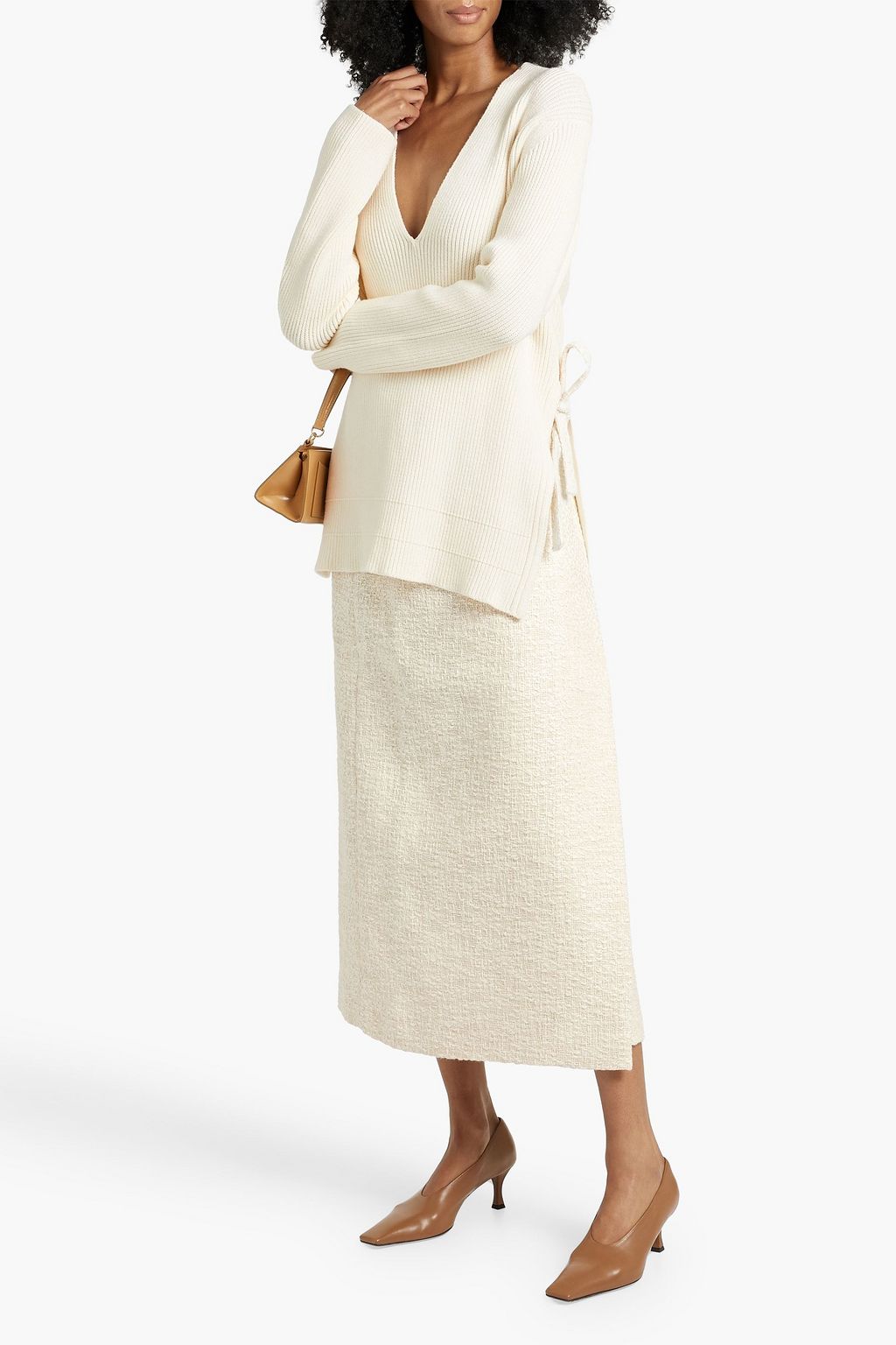 ANOTHER TOMORROW Cotton-tweed midi wrap skirt