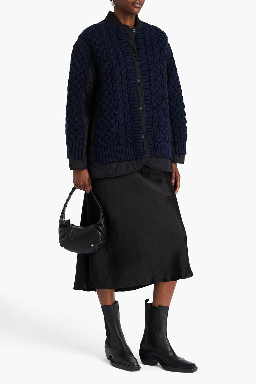 RAG & BONE Winnie shell-paneled cable-knit cotton-blend jacket