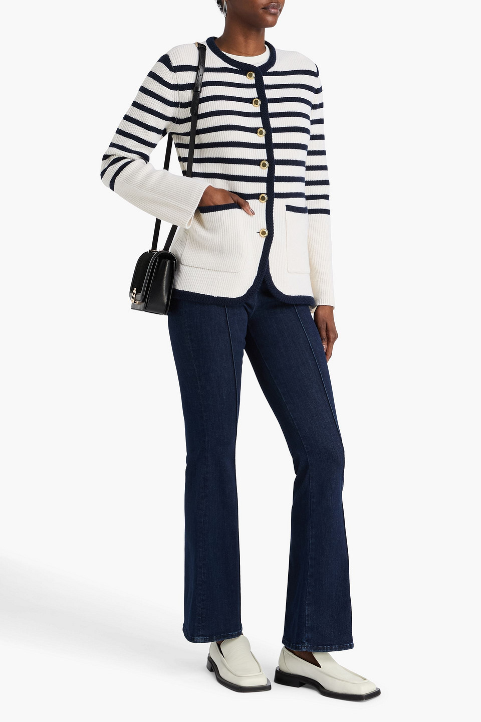 Rag & Bone - Nancy Gestreifter Cardigan Aus Einer Merinowollmischung - Weiß - Xs 