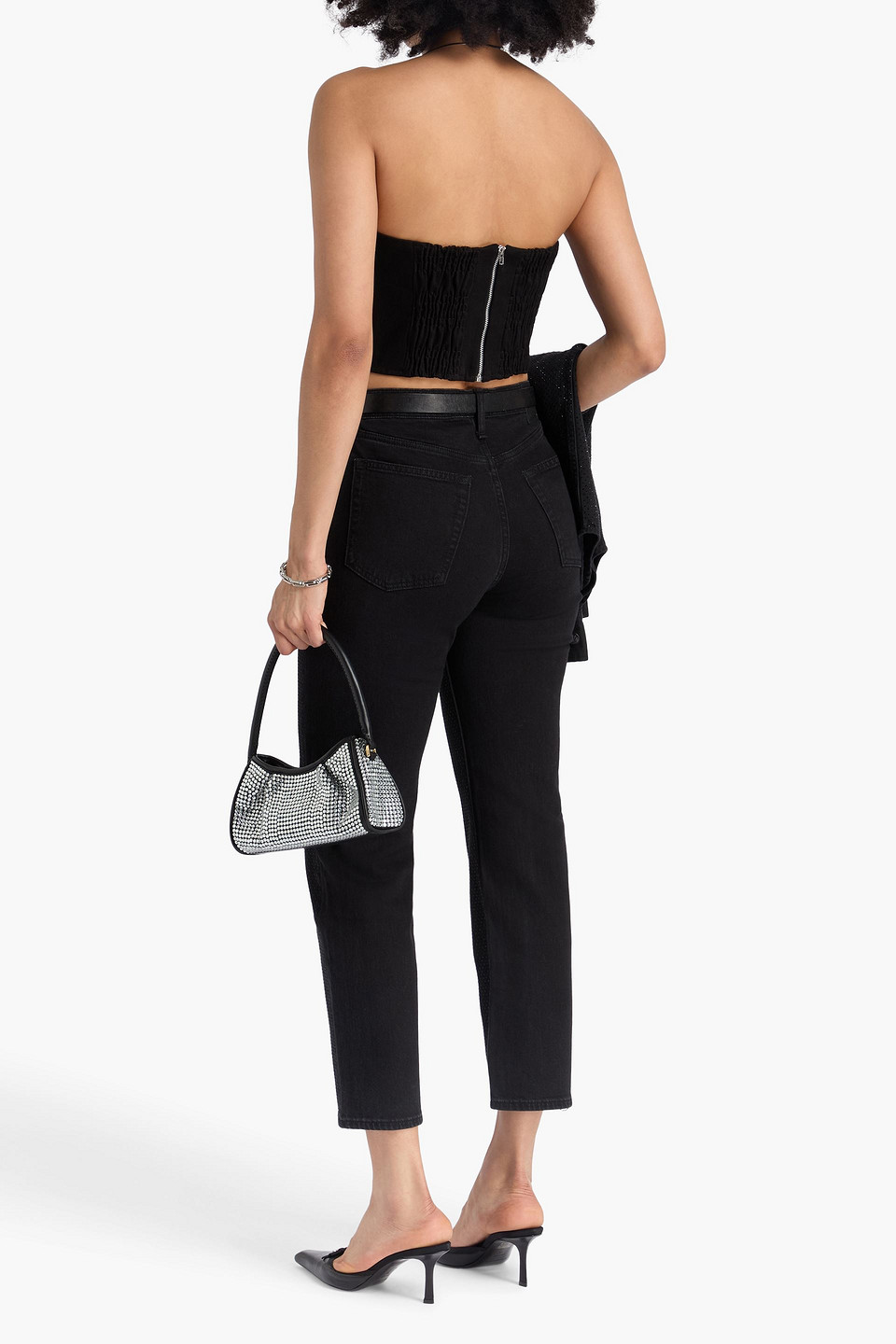 Rag & Bone Harlow Crystal-embellished High-rise Straight-leg Jeans In Black