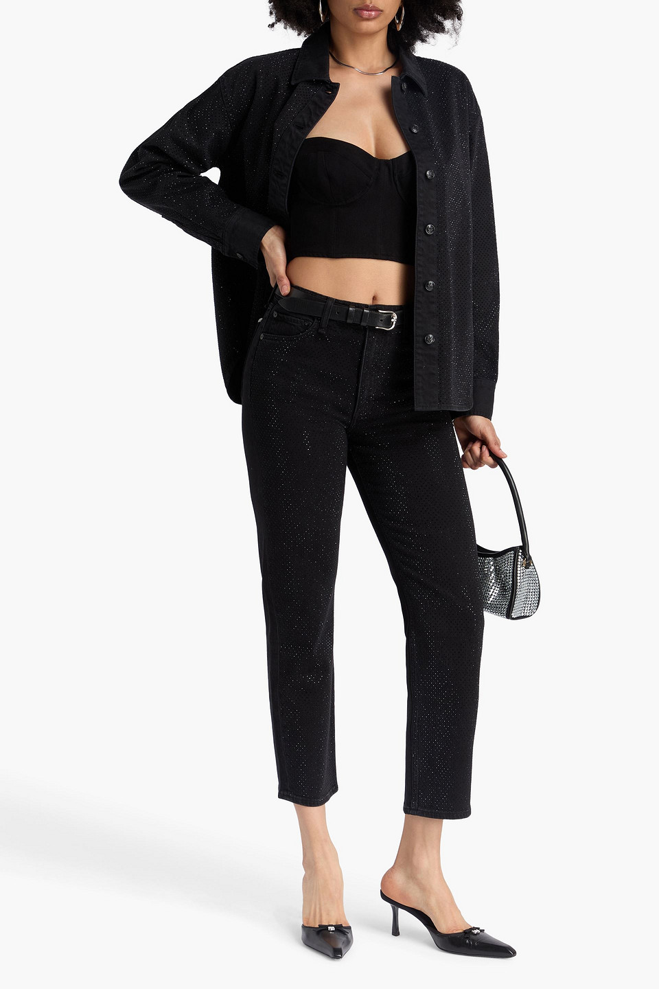 Rag & Bone Harlow Crystal-embellished High-rise Straight-leg Jeans In Black