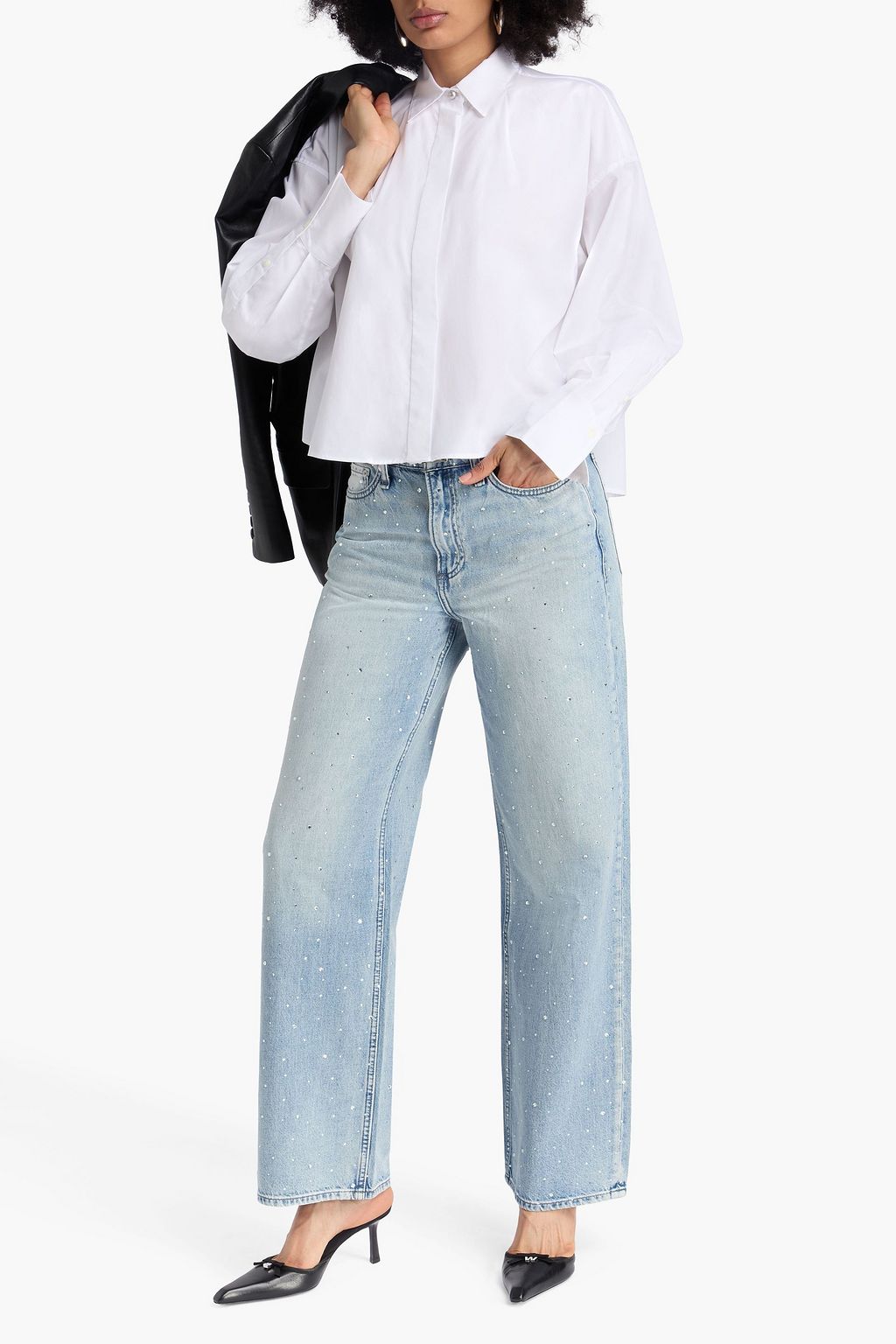 RAG & BONE ハイライズ ワイドレッグジーンズ クリスタル付き