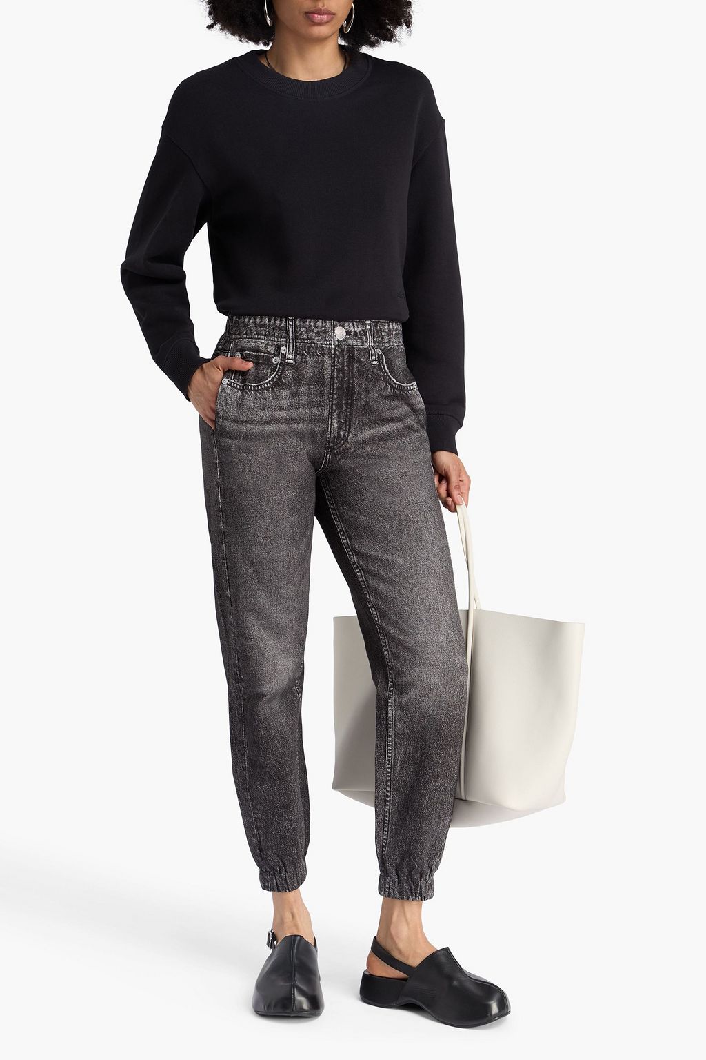 RAG & BONE 데님 이펙트 프린트 프렌치 코튼 테리 트랙 팬츠