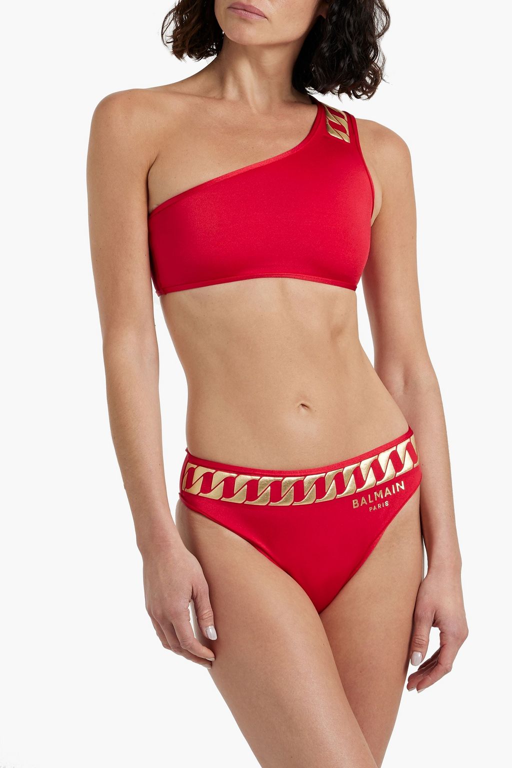 BALMAIN One-shoulder printed bikini