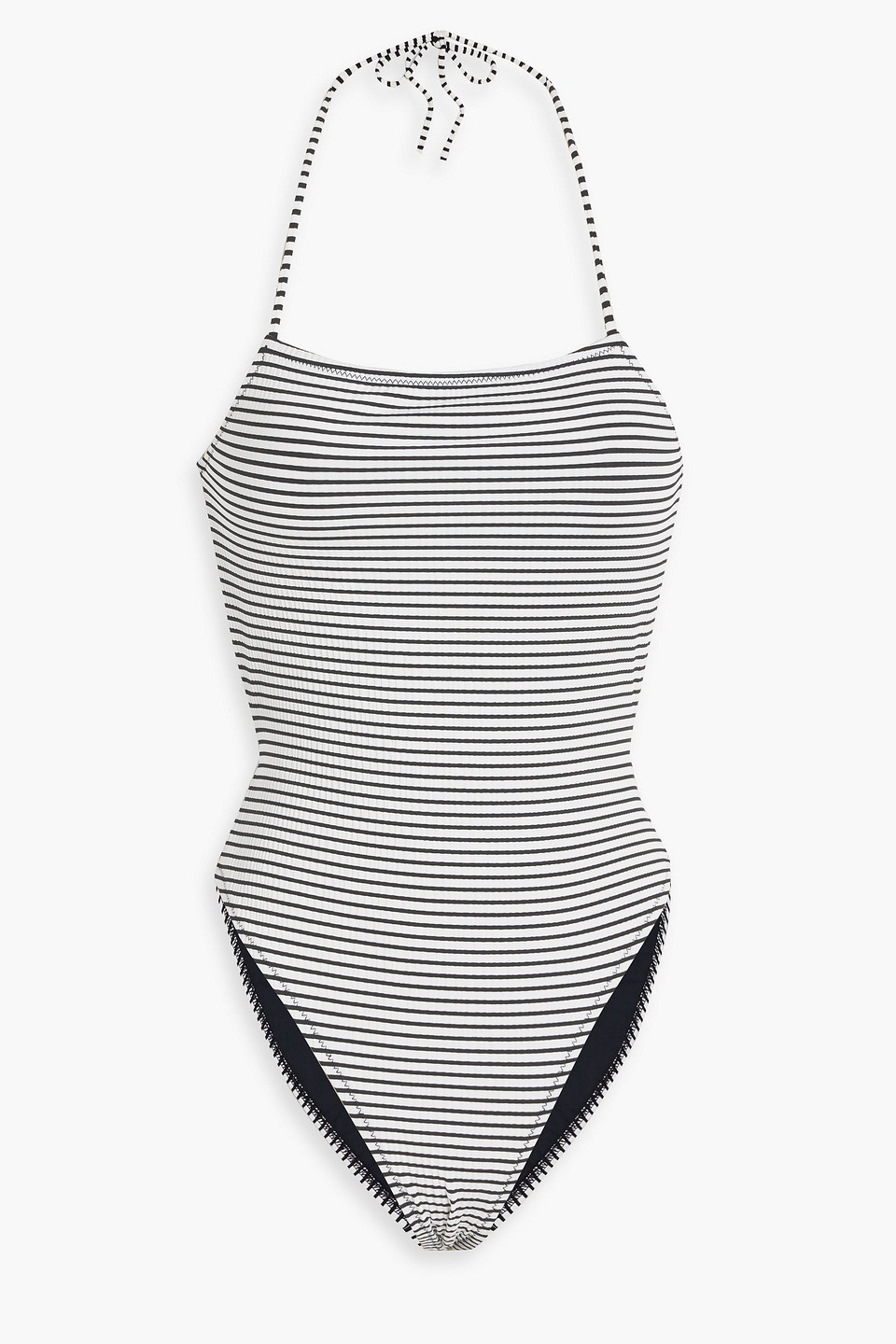 Solid & Striped Sofia Richie Grainge The Zaria Striped Stretch-seersucker Halterneck Swimsuit