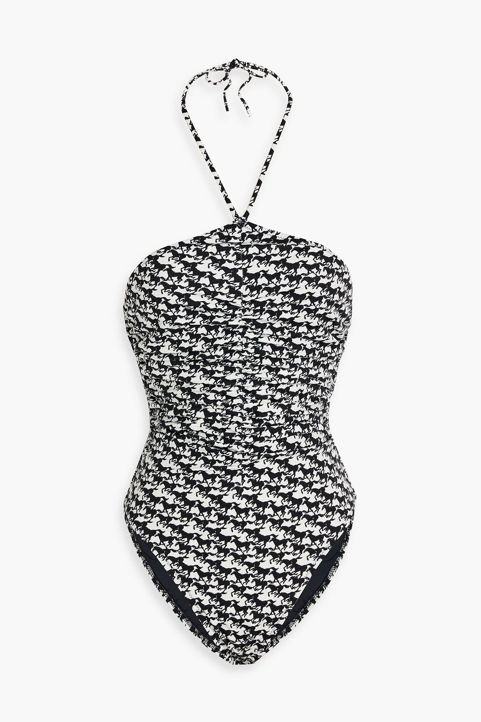 Solid & Striped Mina Ruched Printed Halterneck Swimsuit