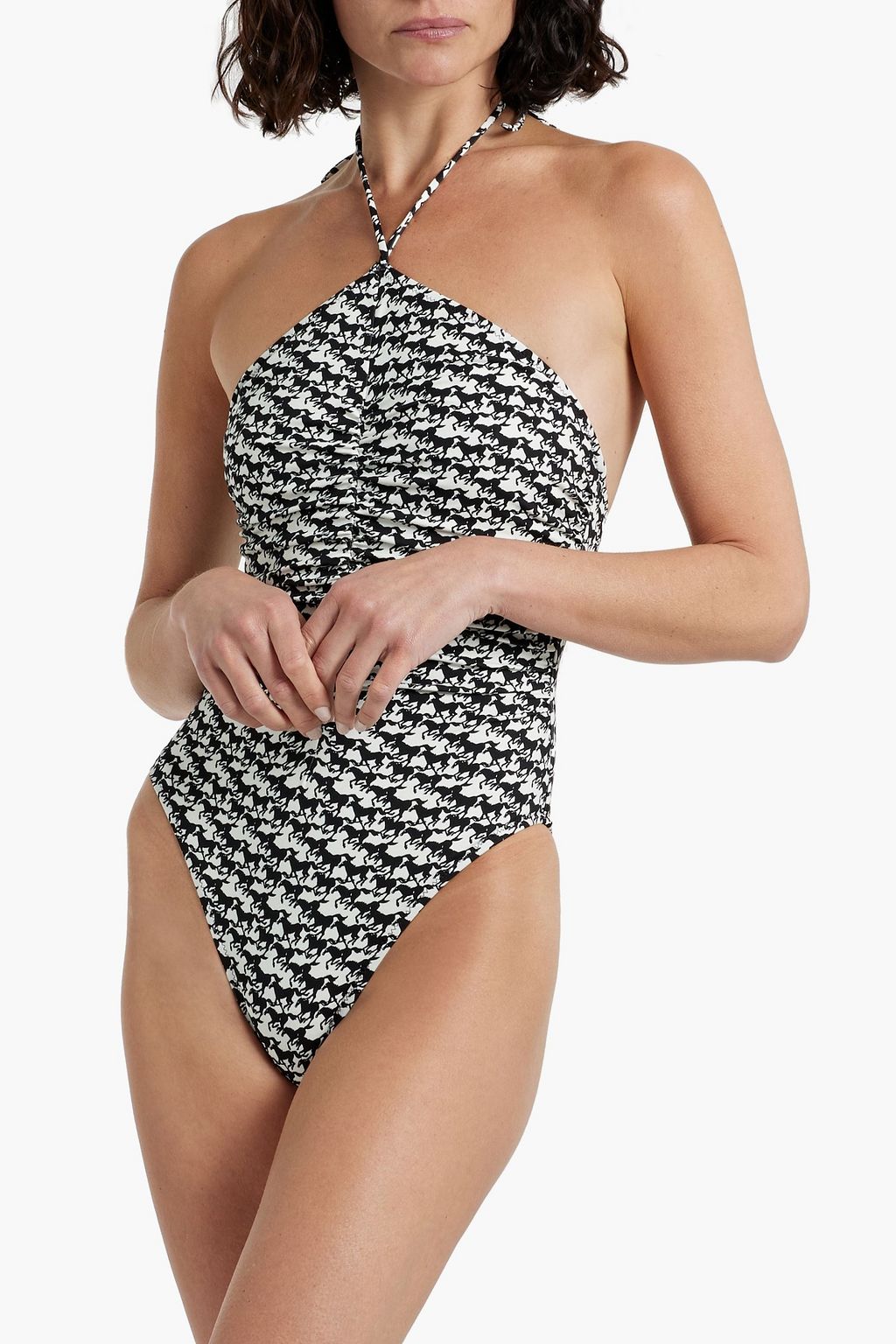 SOLID & STRIPED Mina ruched printed halterneck swimsuit