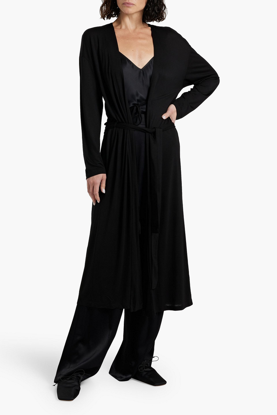 Another Tomorrow Lyocell Cardigan In Black