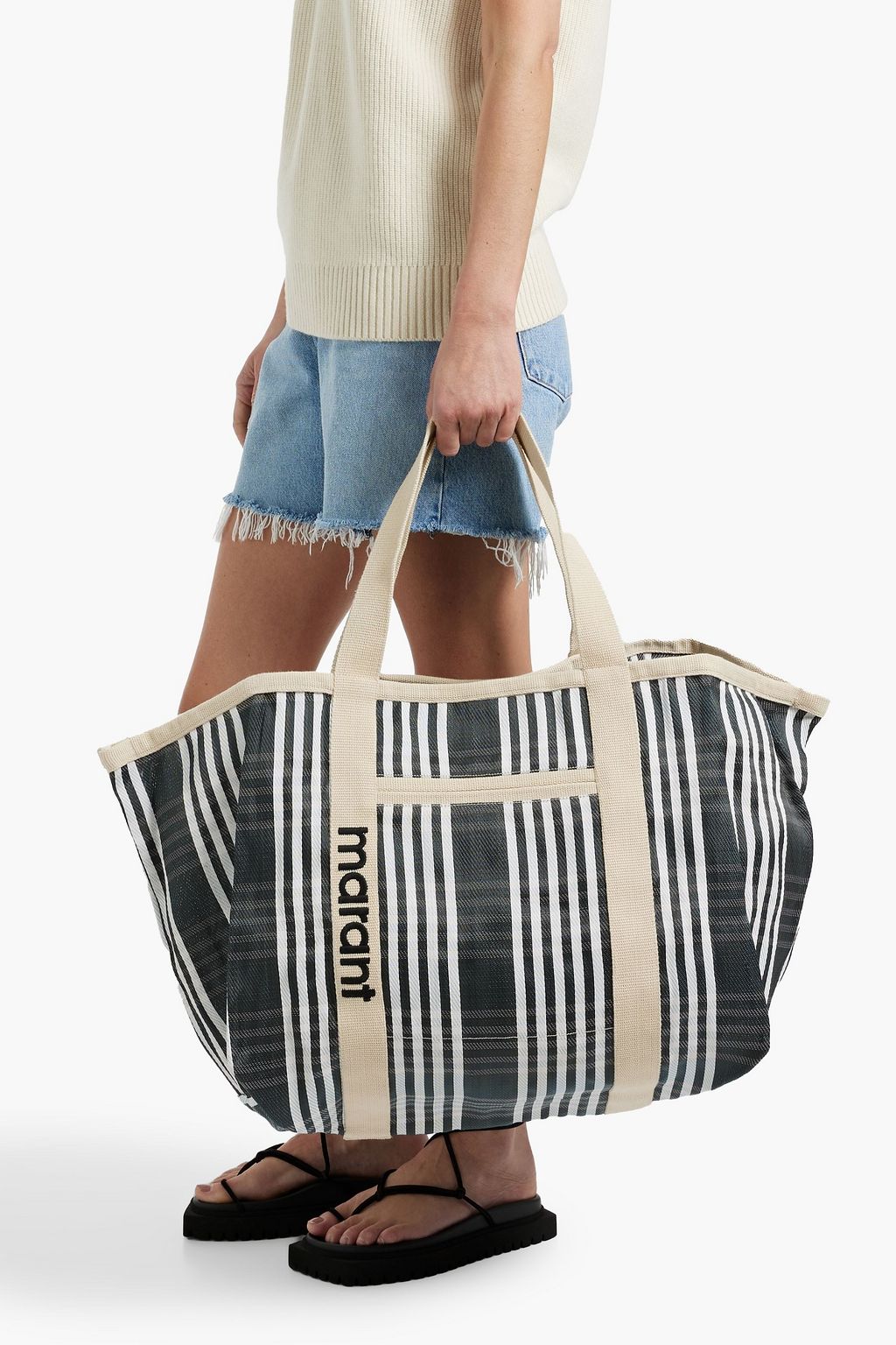 ISABEL MARANT Warden striped woven tote