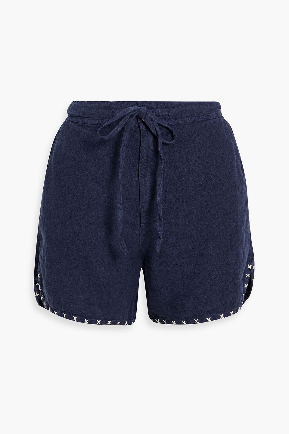 Sulfur embroidered linen shorts