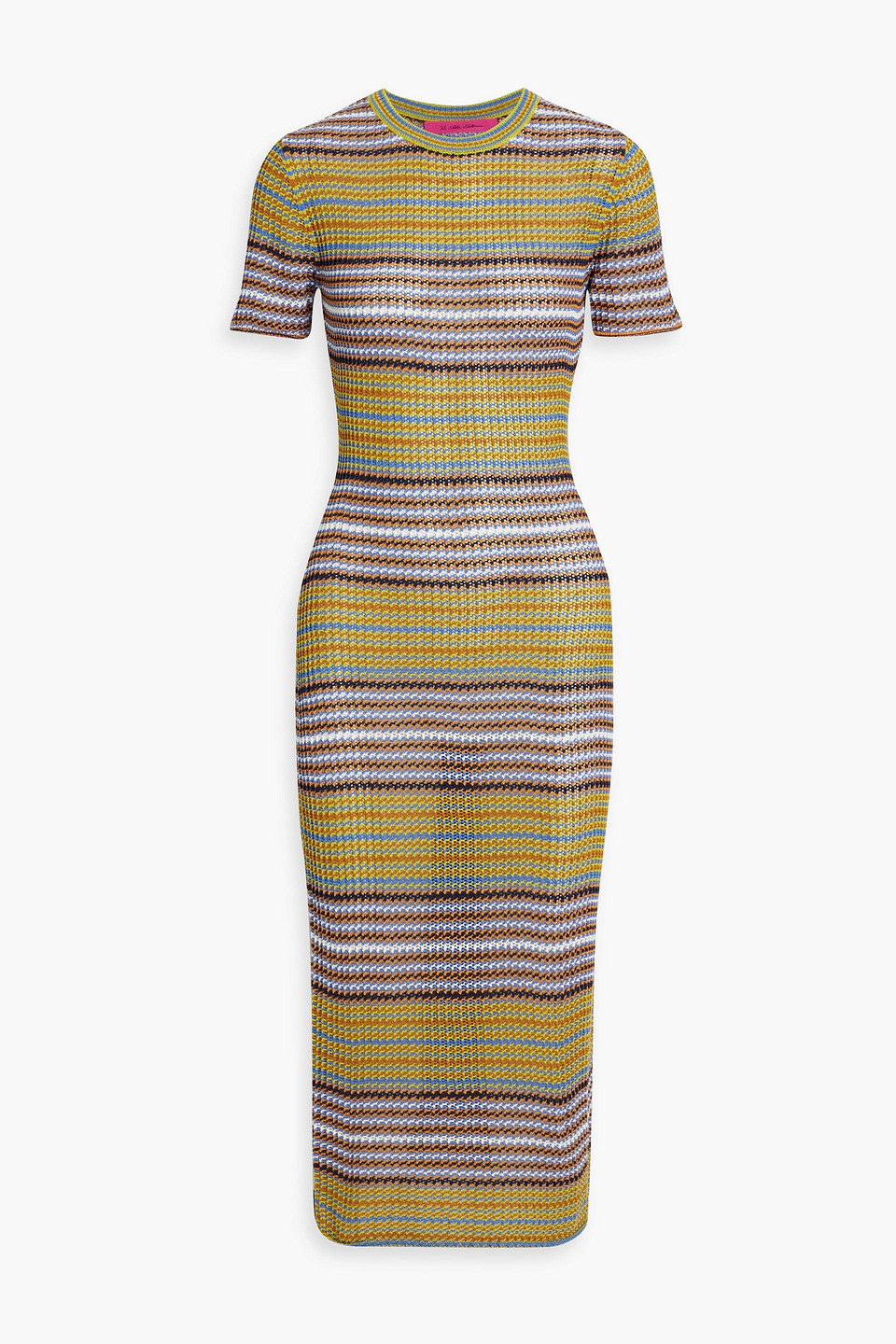 The Elder Statesman Nova Striped Cotton And Cashmere-blend Midi Dress In Green