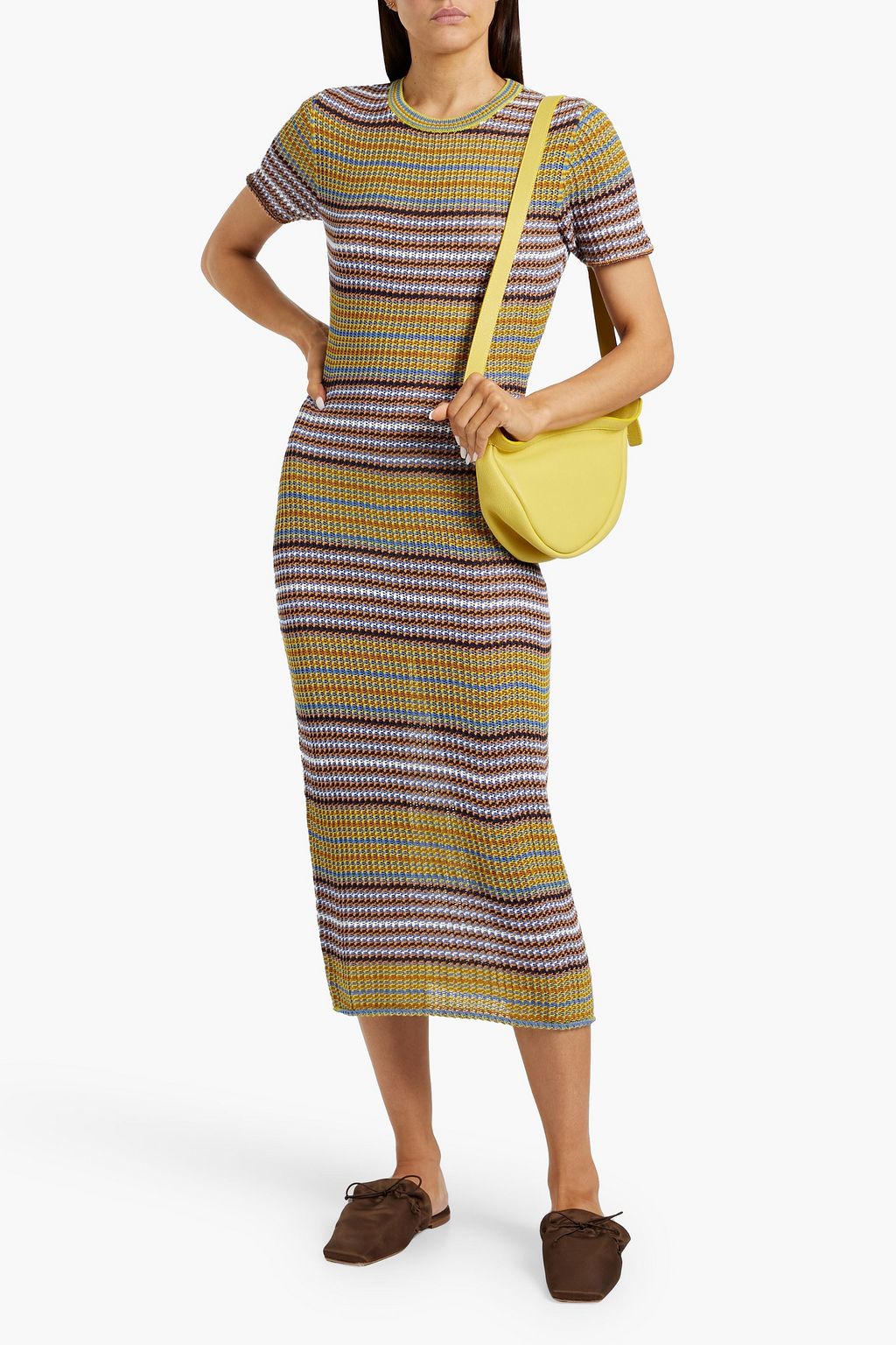 THE ELDER STATESMAN Nova striped cotton and cashmere-blend midi dress
