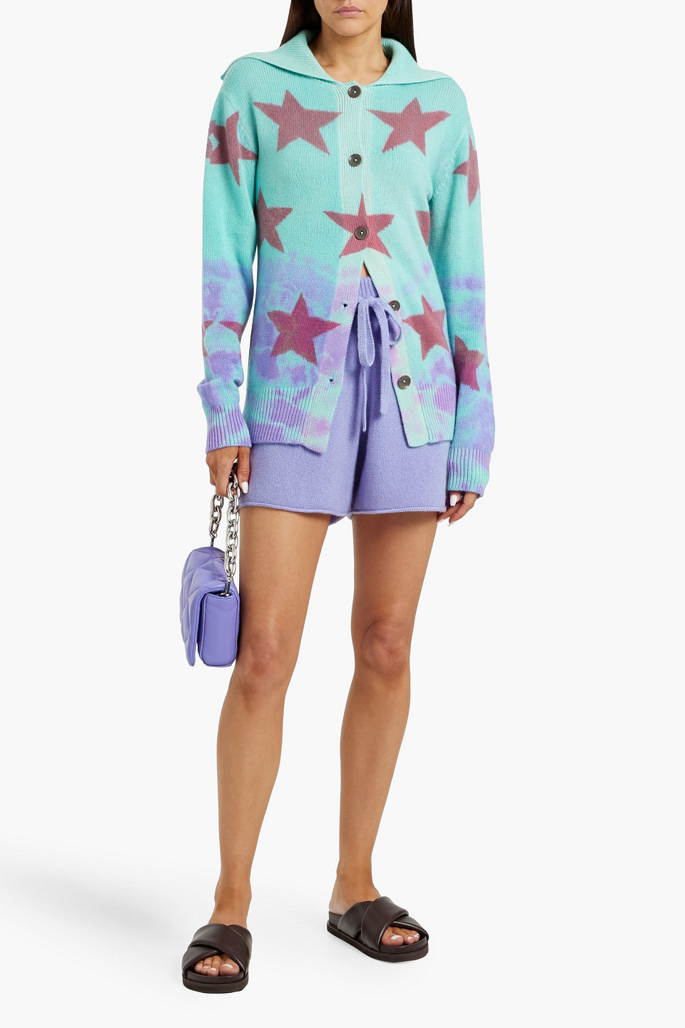 The Elder Statesman Printed Cashmere Cardigan In Green