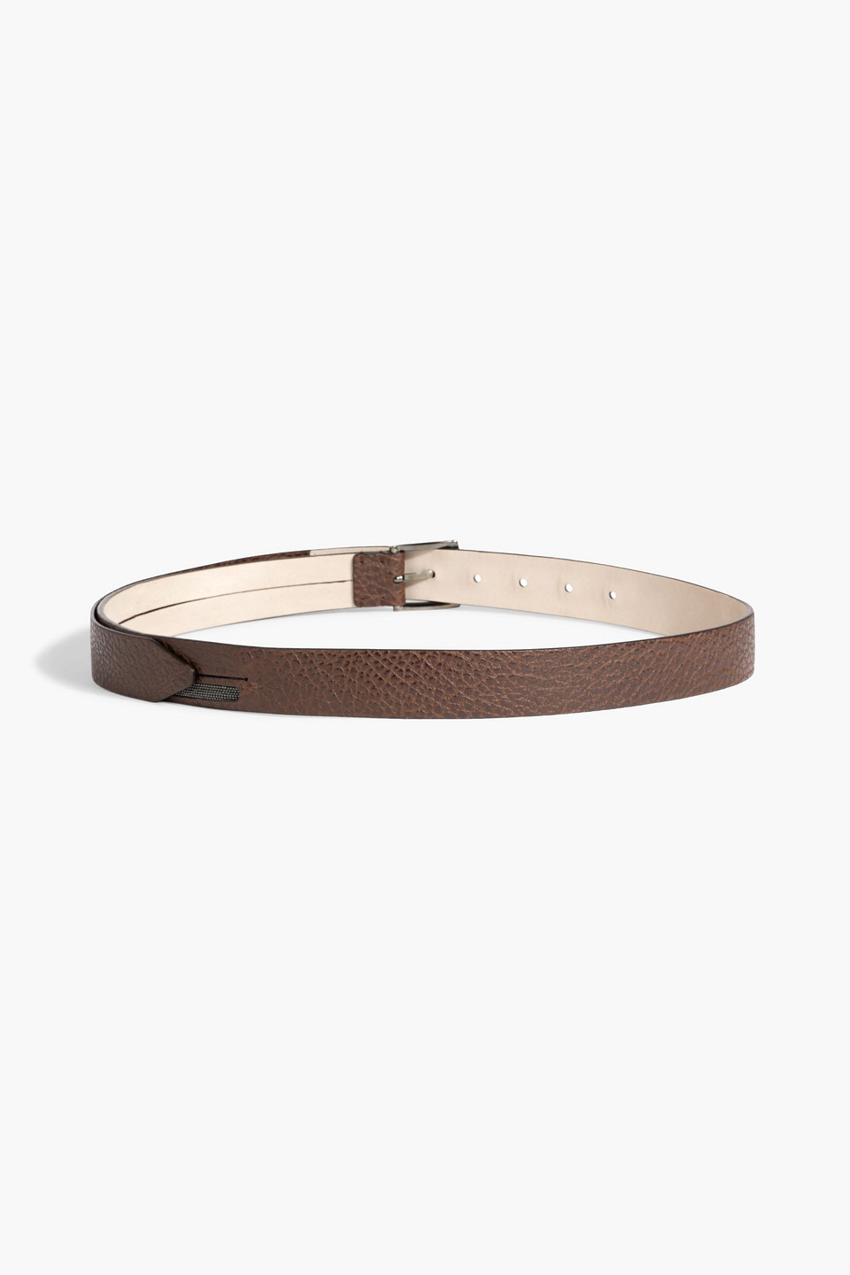 Brunello Cucinelli Bead-embellished Pebbled-leather Belt