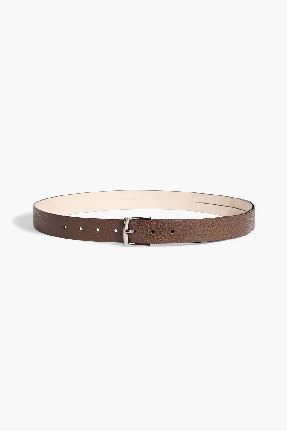 Brunello Cucinelli Bead-embellished Pebbled-leather Belt In Brown