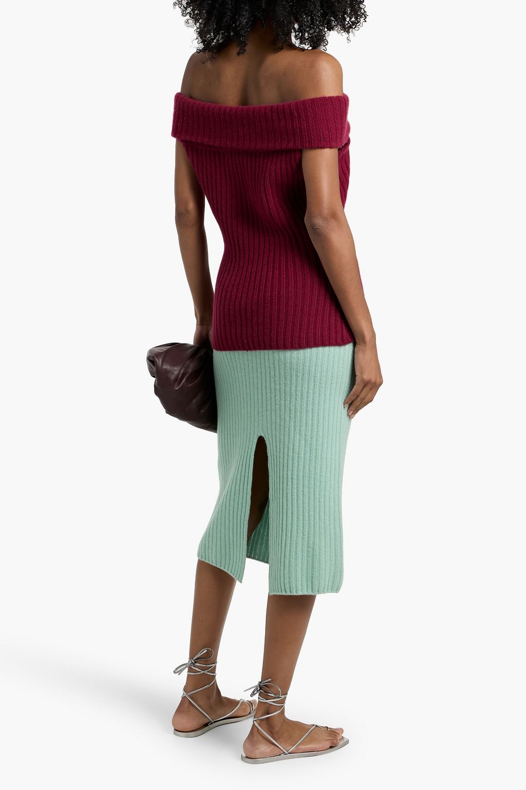 THE ELDER STATESMAN Ribbed cashmere midi pencil skirt
