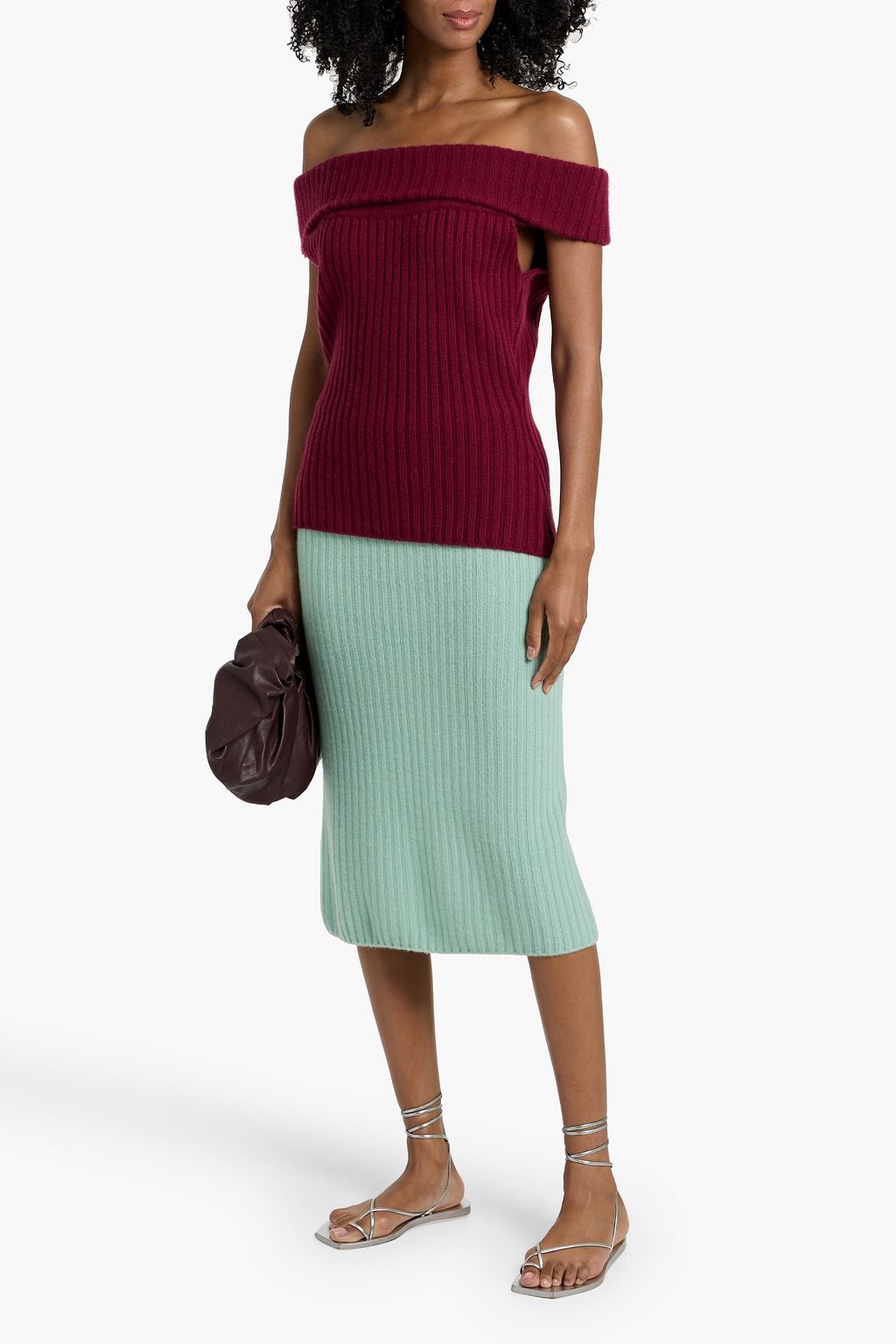 THE ELDER STATESMAN Ribbed cashmere midi pencil skirt