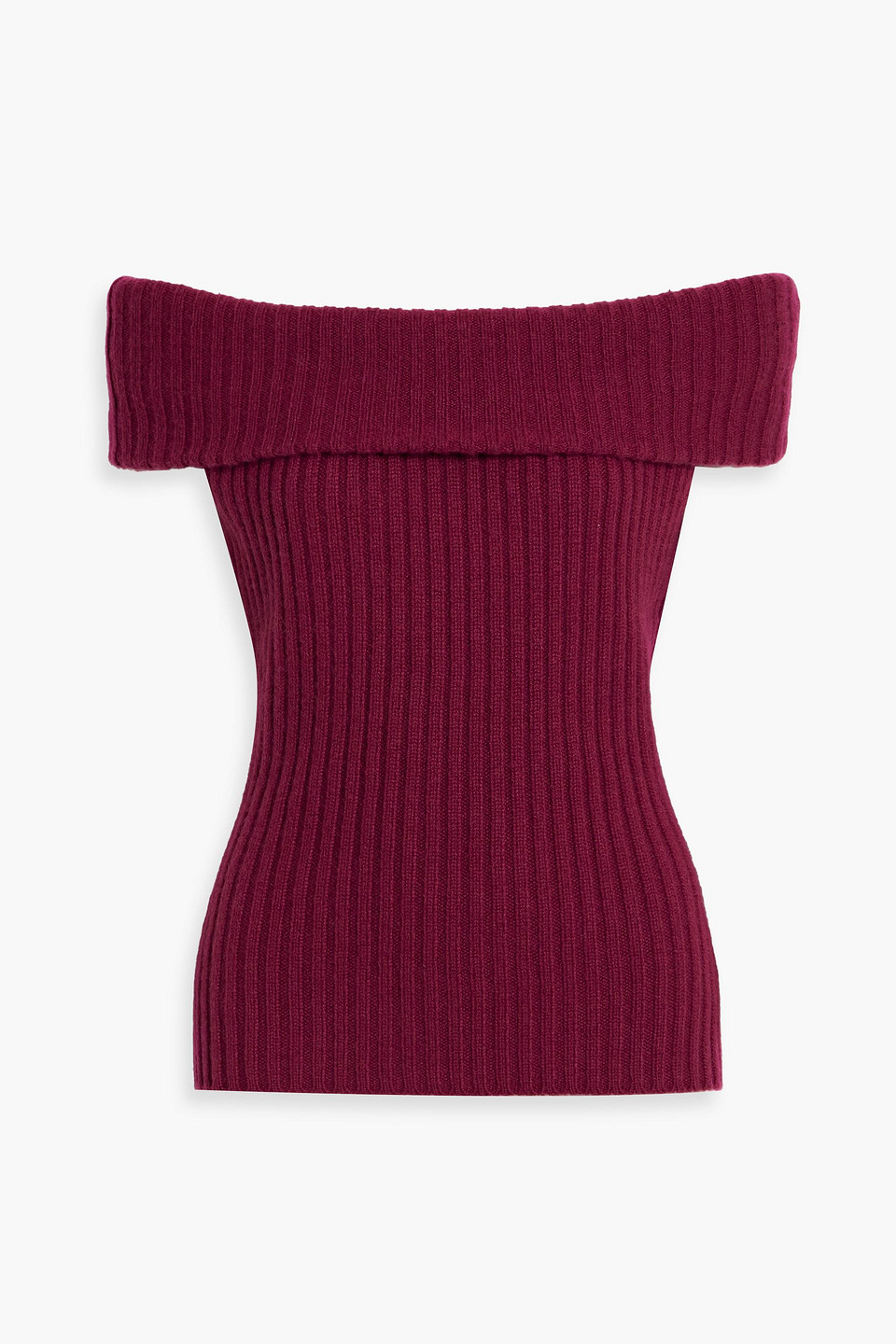 The Elder Statesman Off-the-shoulder Ribbed Cashmere Sweater In Red