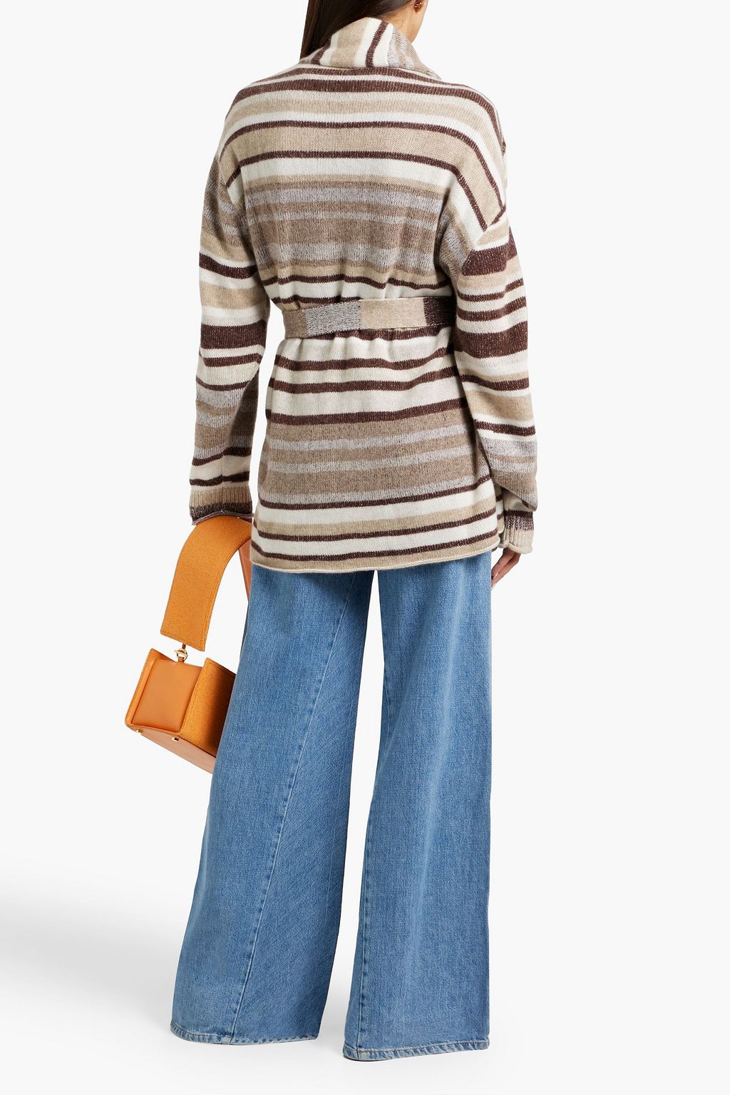 THE ELDER STATESMAN Belted striped cashmere cardigan