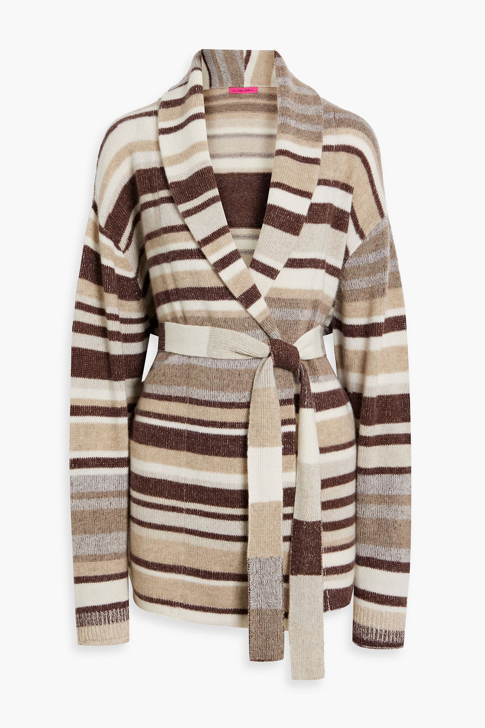 The Elder Statesman Belted Striped Cashmere Cardigan In Brown