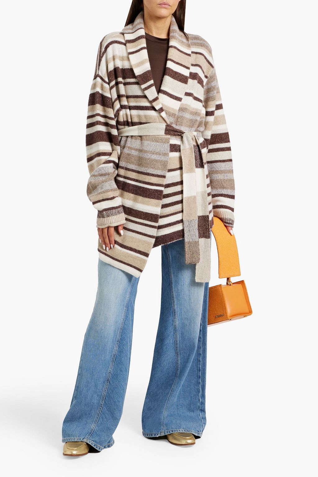 THE ELDER STATESMAN Belted striped cashmere cardigan