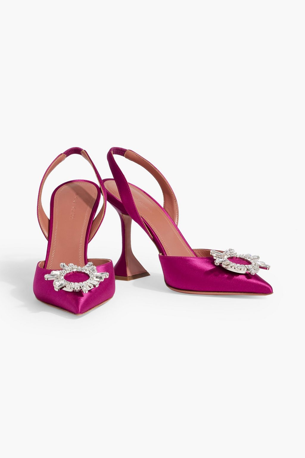 AMINA MUADDI Begum 95 crystal-embellished satin slingback pumps