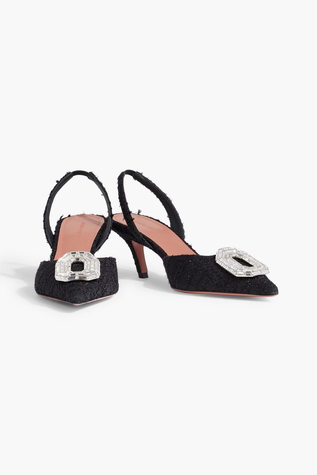 AMINA MUADDI Camelia 60 crystal-embellished metallic tweed slingback pumps