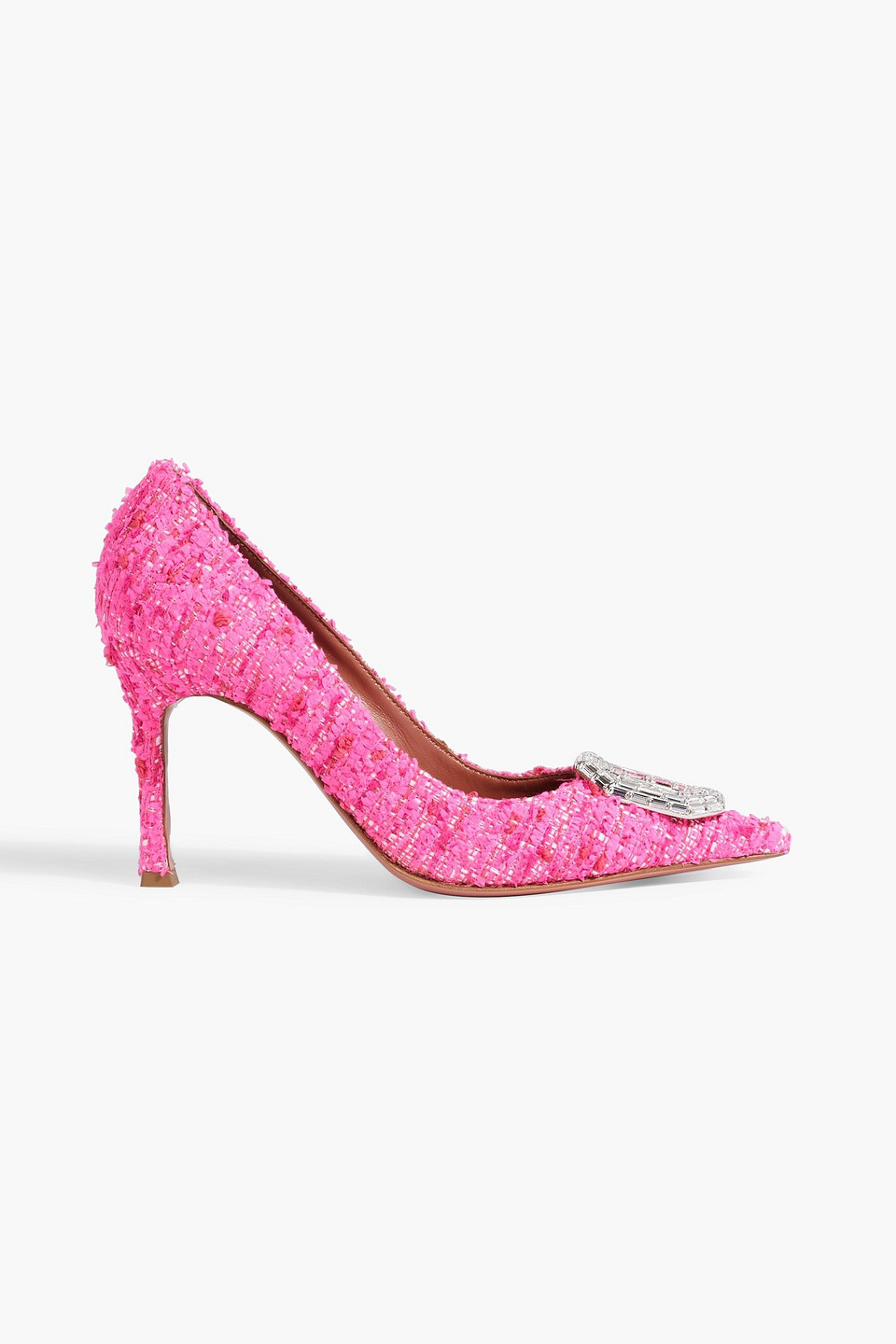Amina Muaddi Camelia 90 Crystal-embellished Metallic Tweed Pumps