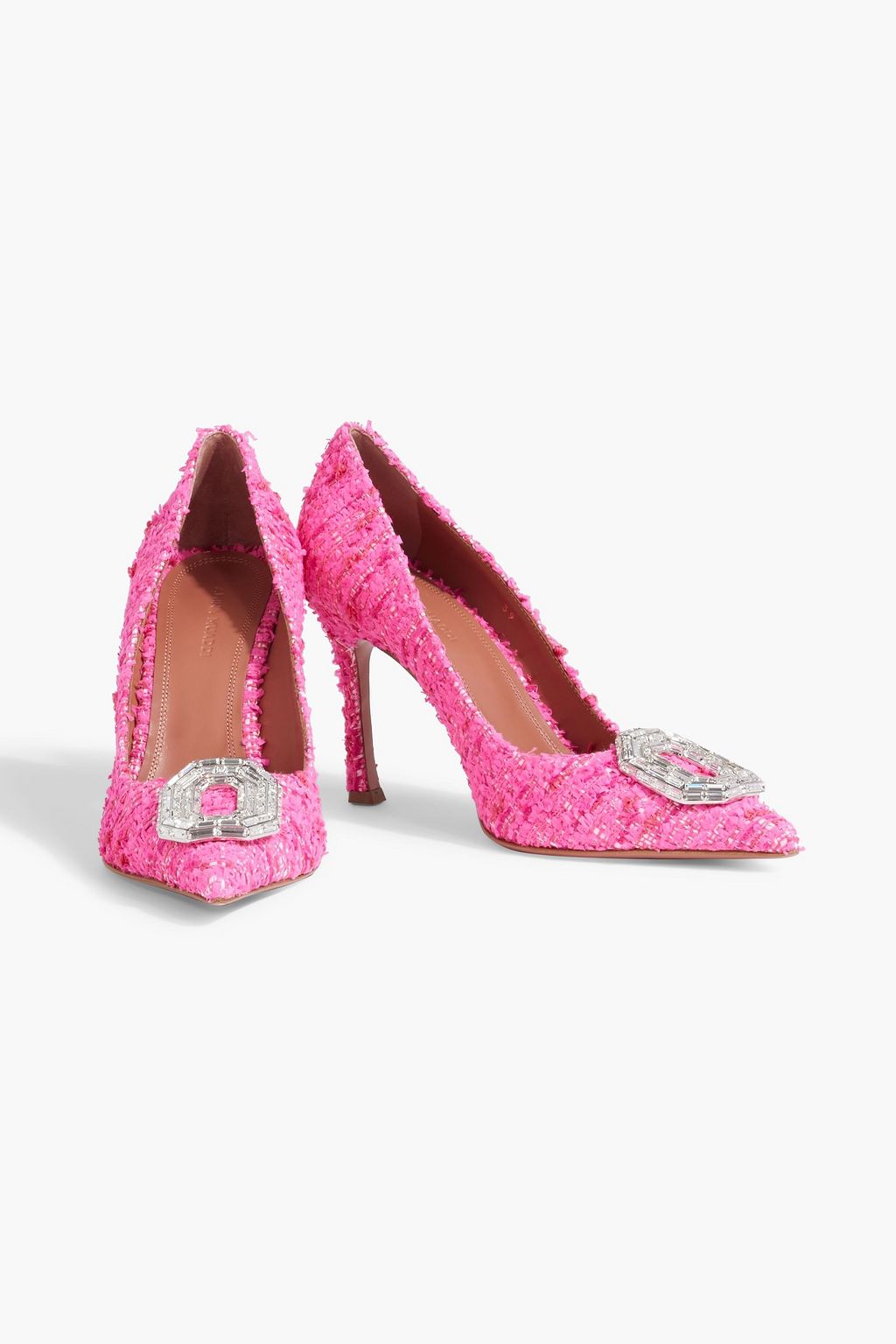 AMINA MUADDI Camelia 90 crystal-embellished metallic tweed pumps