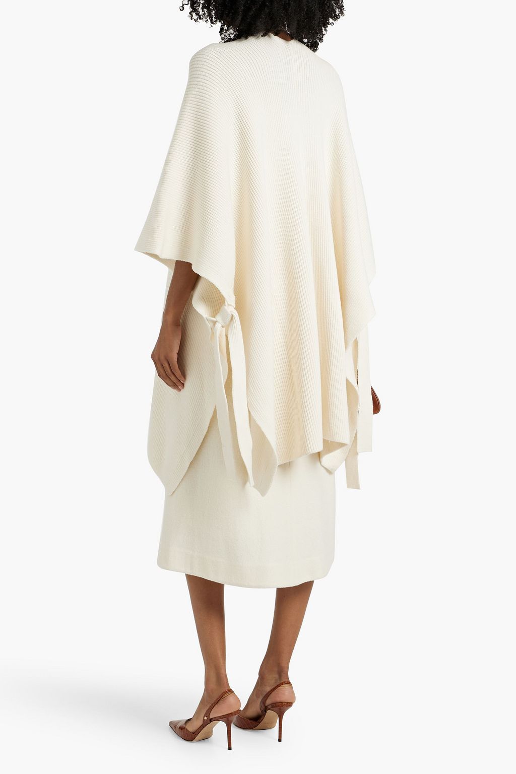 ANOTHER TOMORROW Poncho aus einer gerippten Merinowollmischung
