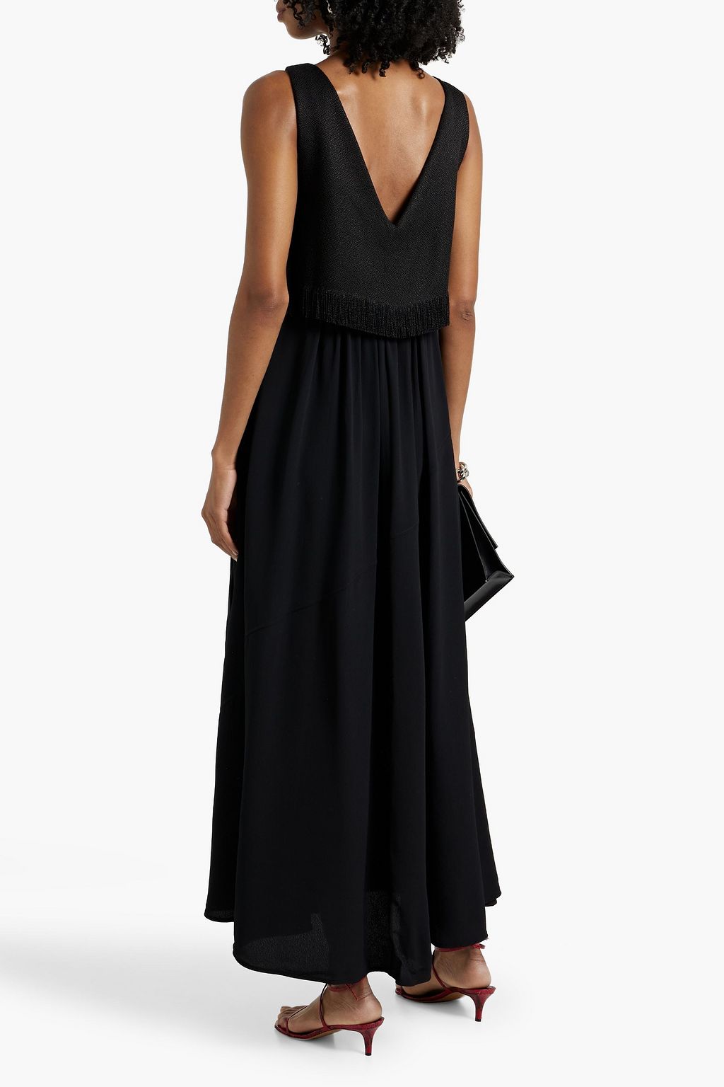 PROENZA SCHOULER Lynda fringed bouclé-paneled crepe maxi dress