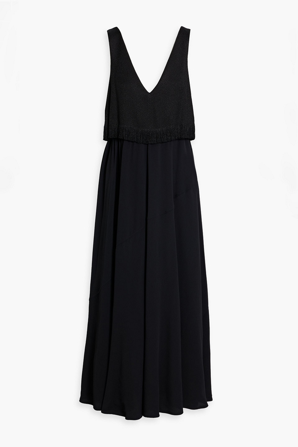 Lynda fringed bouclé-paneled crepe maxi dress