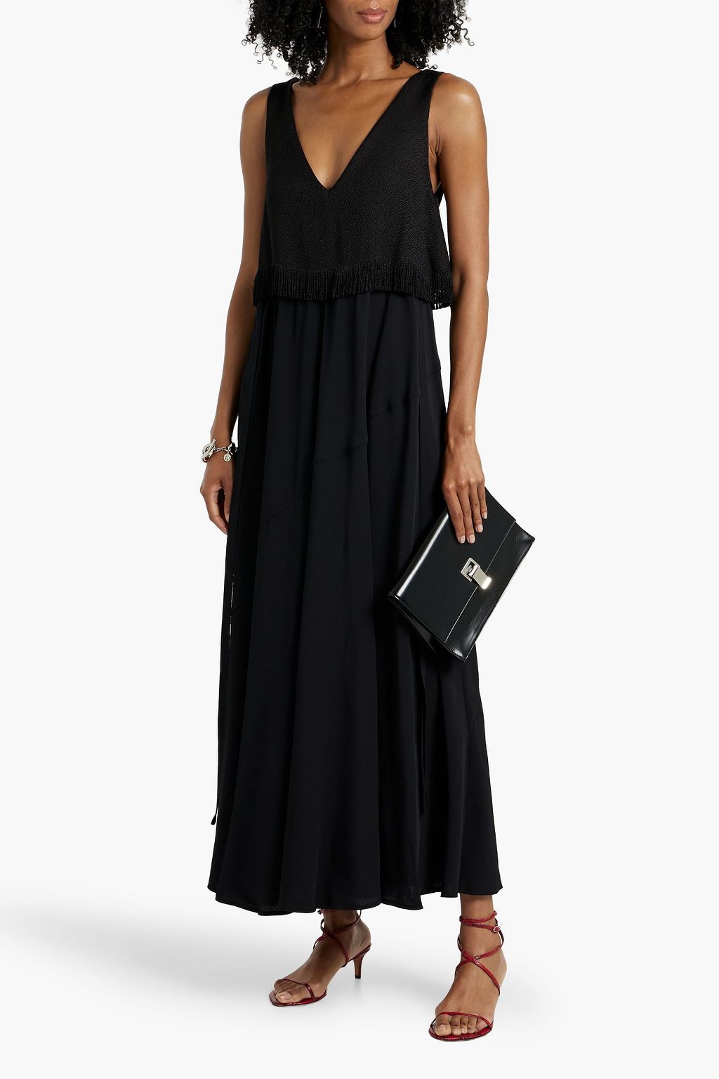 PROENZA SCHOULER Lynda fringed bouclé-paneled crepe maxi dress