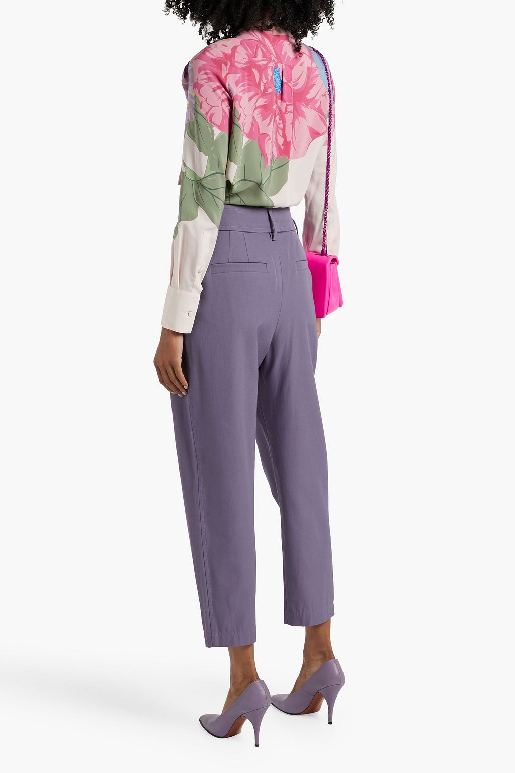 VALENTINO GARAVANI Pussy-bow floral-print silk-crepe blouse