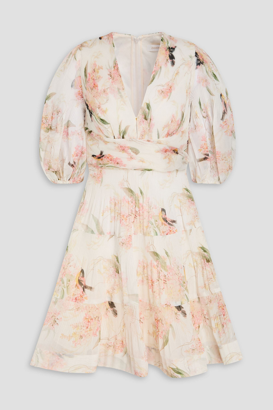 Zimmermann Pleated Floral-print Organza Mini Dress In Multi