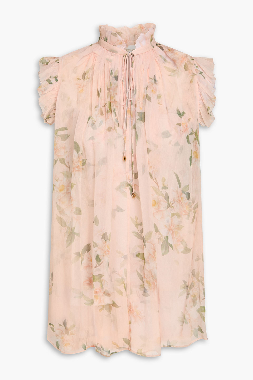 zimmermann - ruffled floral-print crepon top - pink - 00