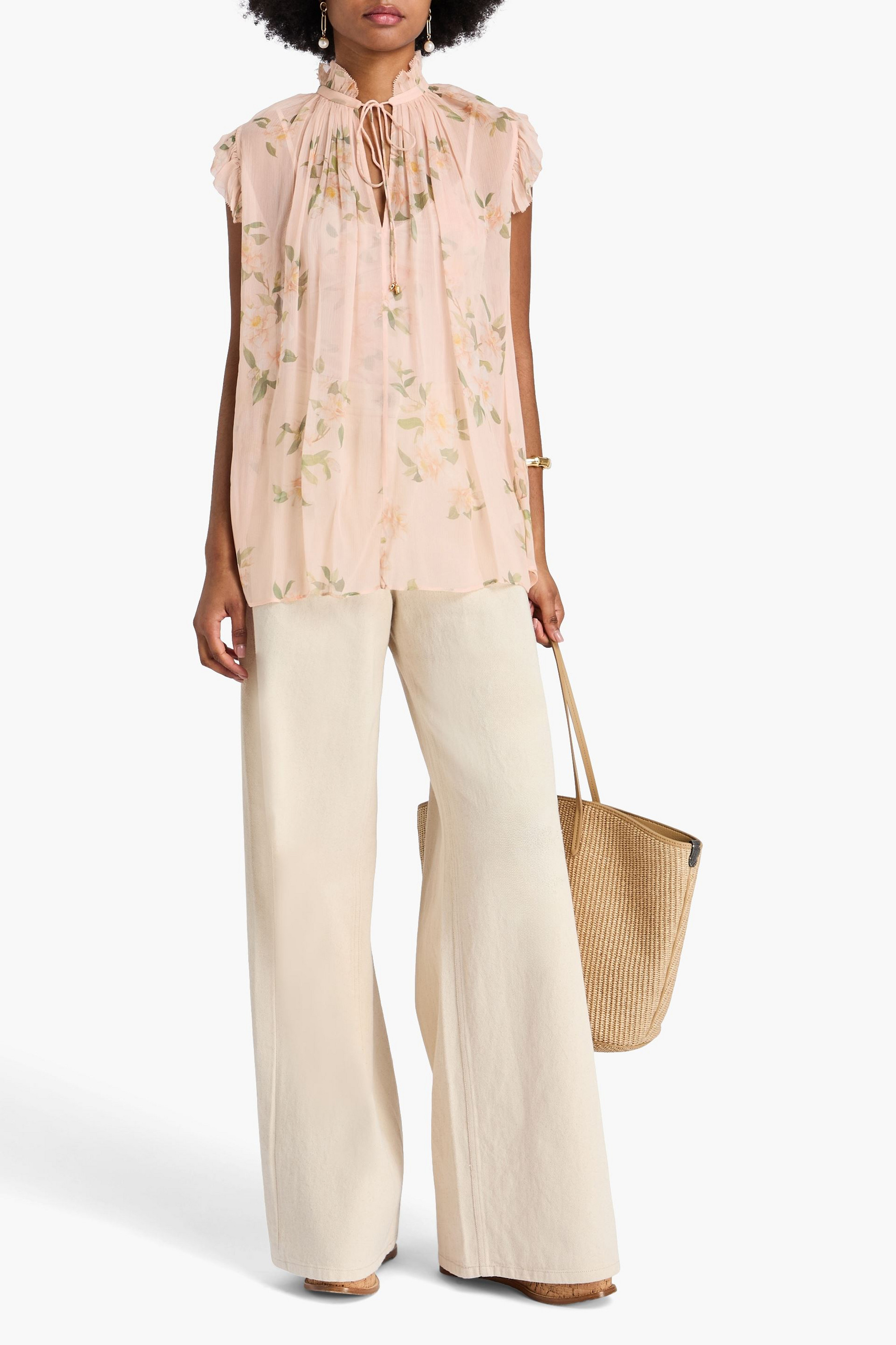 Zimmermann Ruffled floral-print crepon top