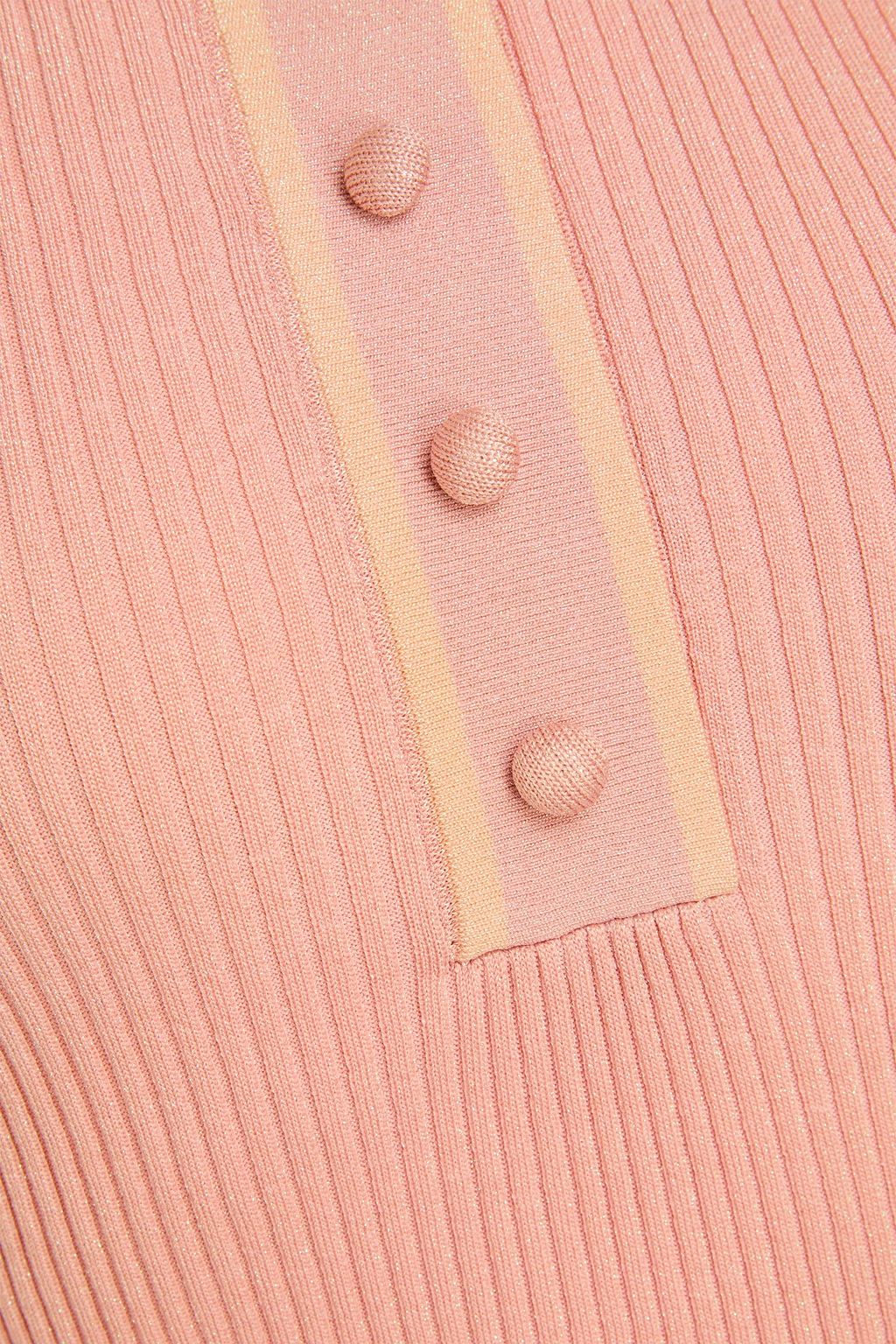 ZIMMERMANN Metallic ribbed-knit polo sweater