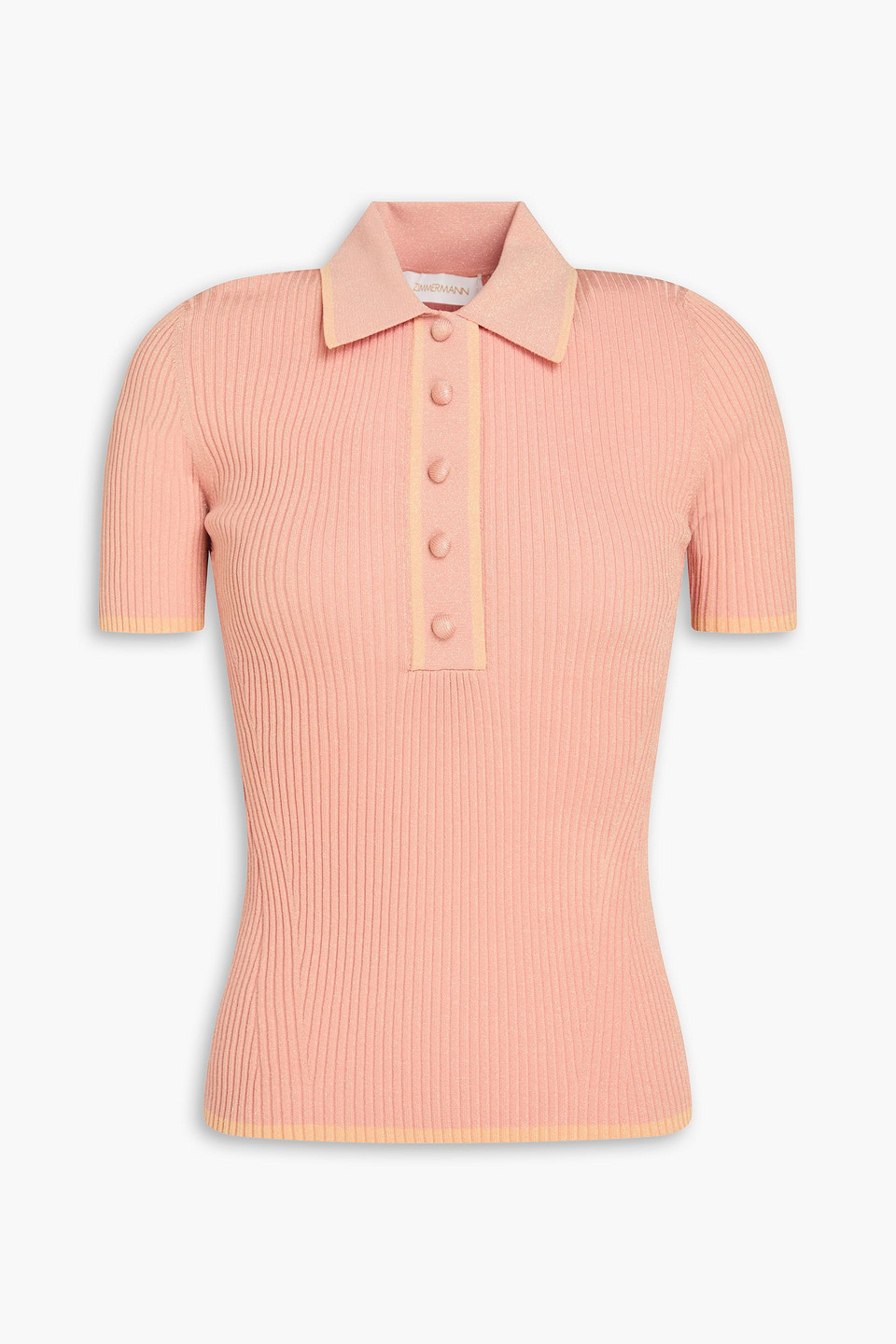 Zimmermann Metallic Ribbed-knit Polo Sweater