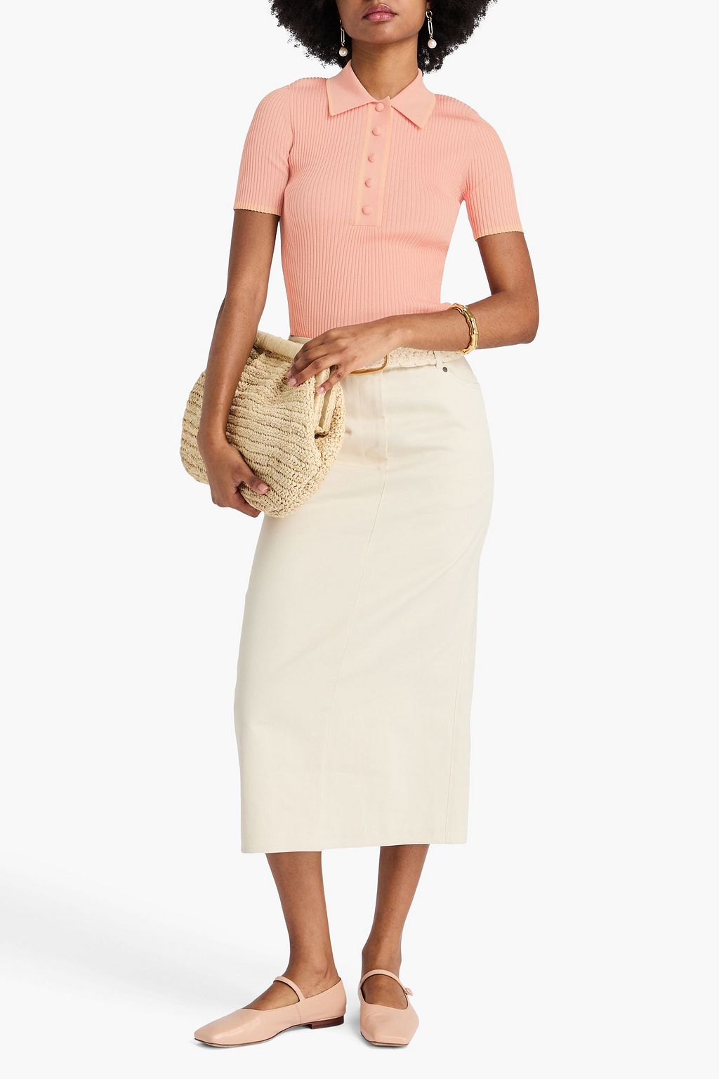 ZIMMERMANN Metallic ribbed-knit polo sweater