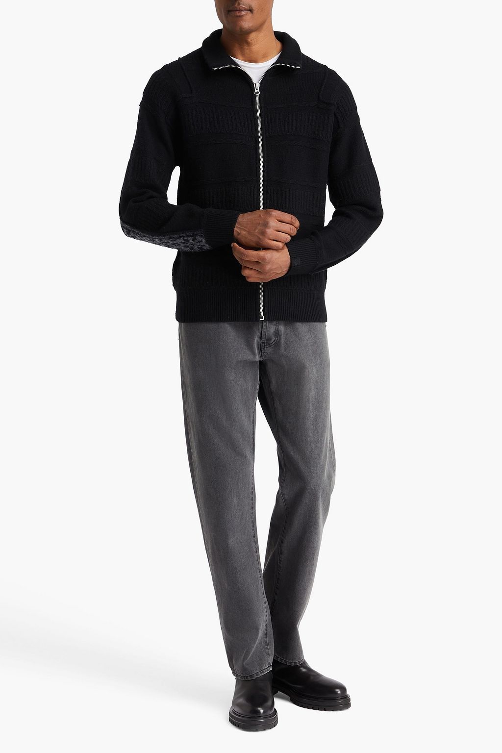 RAG & BONE メリノウール混 ジップアップセーター ジャカードニット