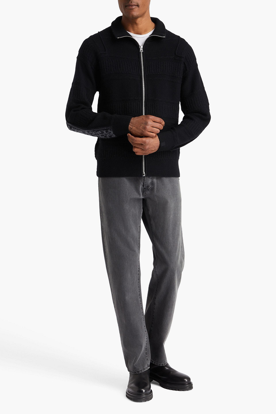 Rag & Bone Colton Zip Front Extrafine Merino Wool Blend Sweater In Black