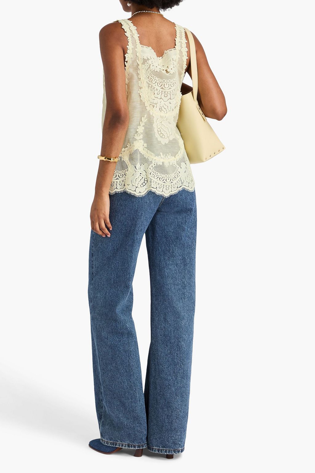 ZIMMERMANN Guipure lace-paneled linen and silk-blend gauze tank