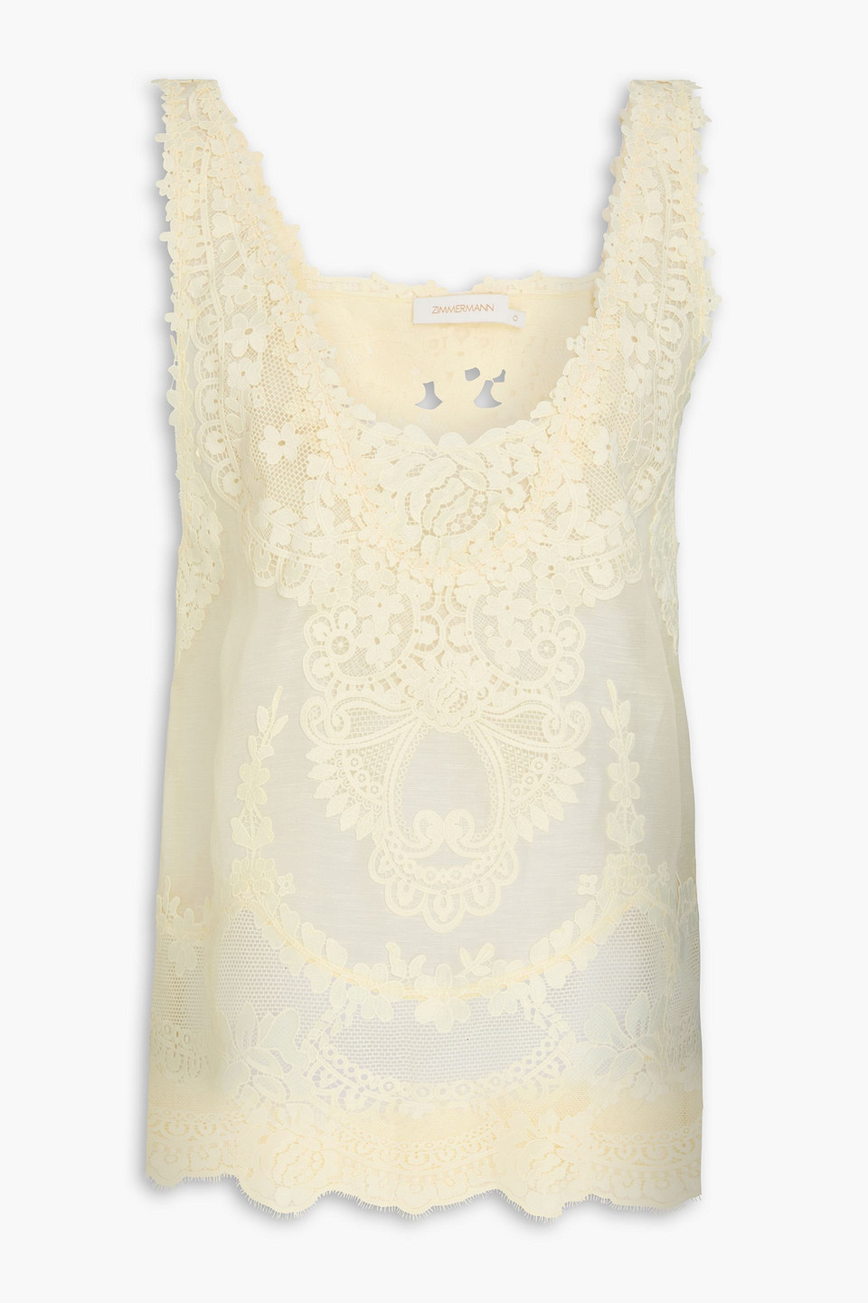 Zimmermann Guipure Lace-paneled Linen And Silk-blend Gauze Tank