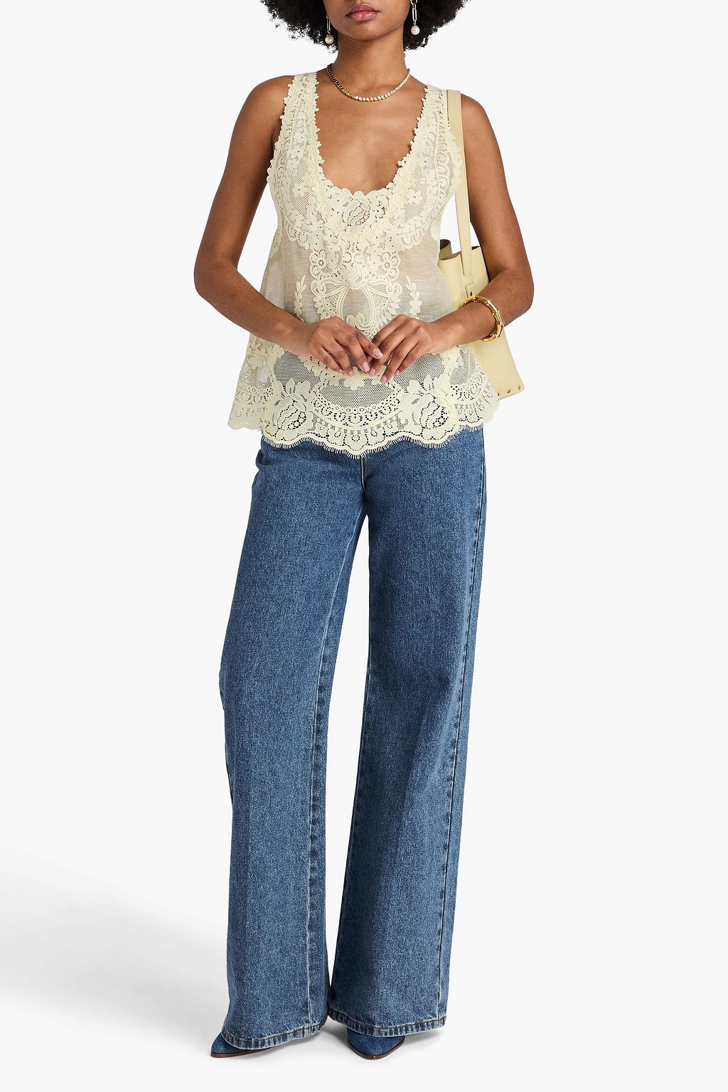 ZIMMERMANN Guipure lace-paneled linen and silk-blend gauze tank