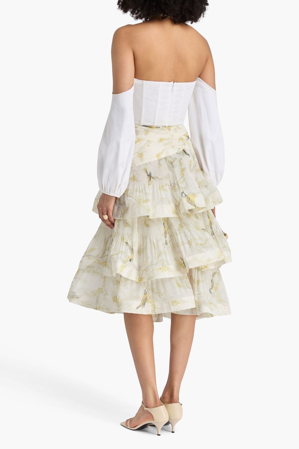 ZIMMERMANN Tiered printed organza midi skirt