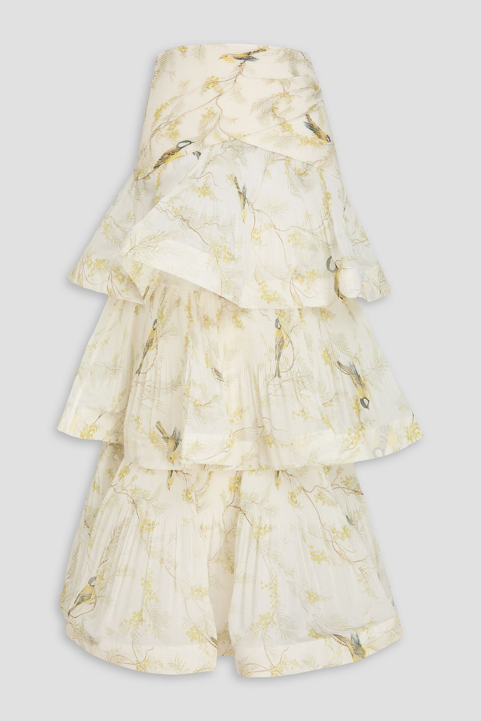 zimmermann - tiered printed plissé-organza maxi skirt - white - 0