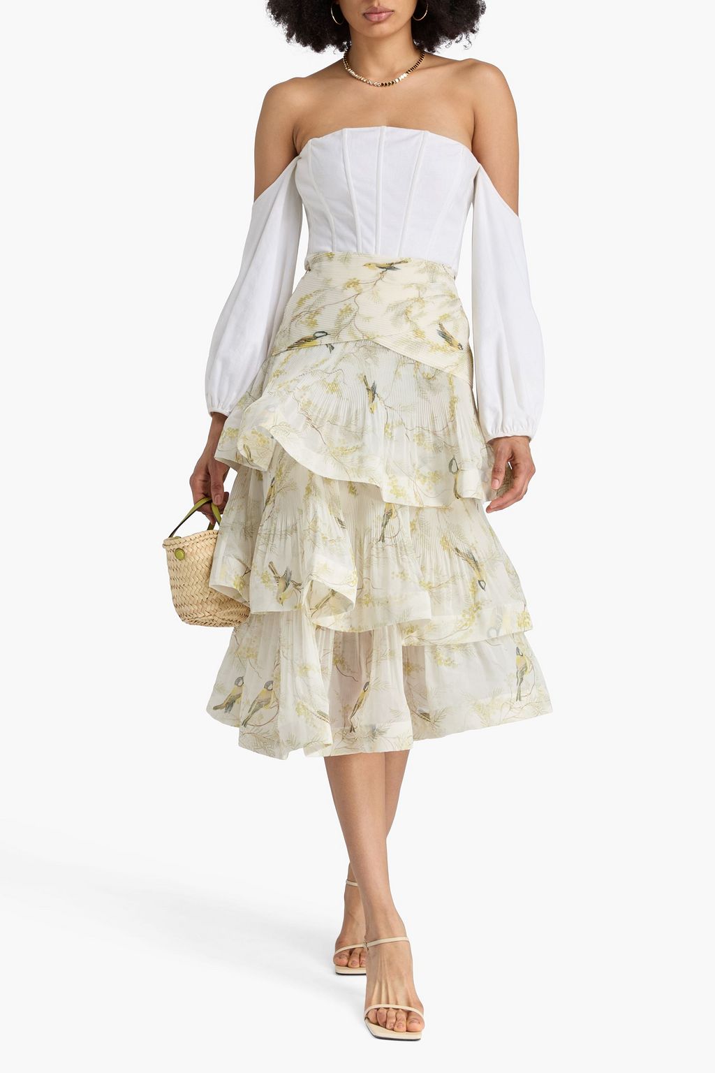 ZIMMERMANN Tiered printed organza midi skirt