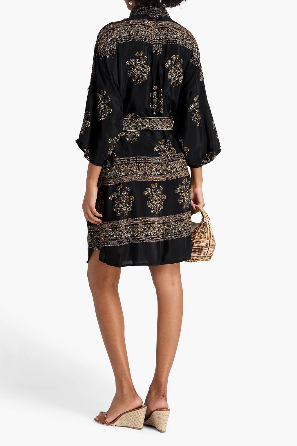 ZIMMERMANN Belted printed satin  shirt dress